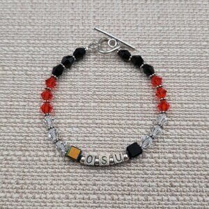 7 Inch Sterling Silver OSU School Crystal Bracelet B1060